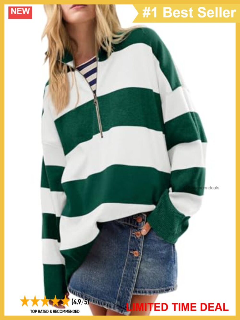 Women's Striped Half Zip Turtleneck Pullover Sweater Long Sleeve